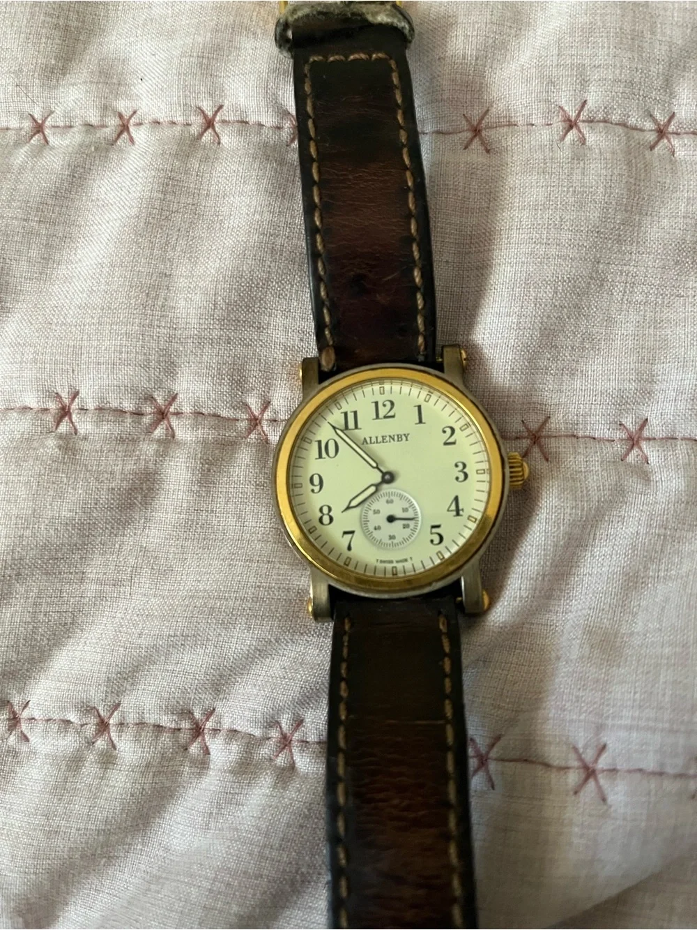 Allenby Men’s Two-Tone Gold Case Watch with Brown Leather Strap
